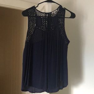 Navy Blouse | Crocheted Top